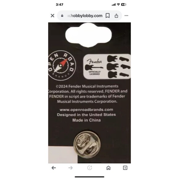 Fender Enamel Pin Brand New Fender Guitar Pick Shaped Pin Black & Silver - Picture 4 of 11